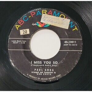 Paul Anka 45 RPM I Miss You So / Late Last Night - ABC Paramount VG Pop '59